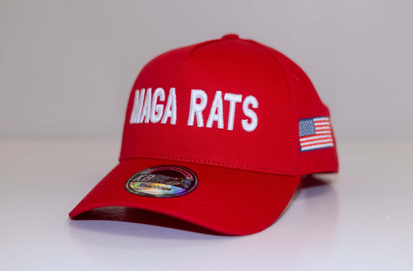 Red MAGA RATS Hat with White Text